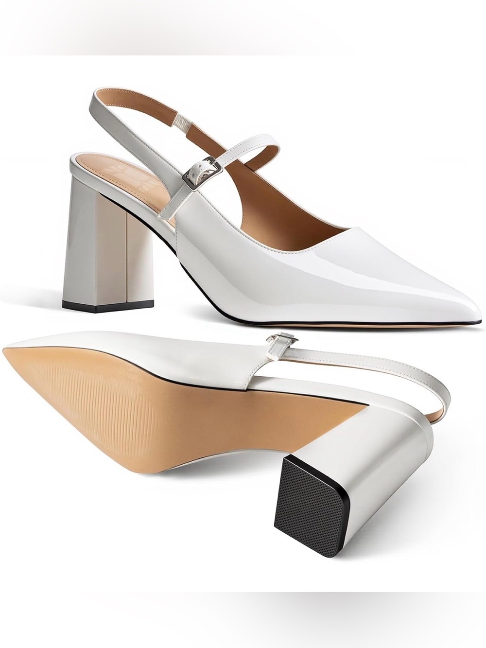 Women's Pumps Slingback Chunky Heels Toe Comfortable Slip-on Sandals - Picture 5 of 8